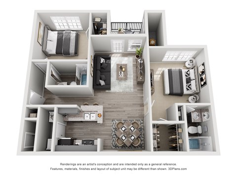 2 Bed 2 Bath Floor Plan | 908 Sq. Ft. at Midtown Crossing in Raleigh, NC